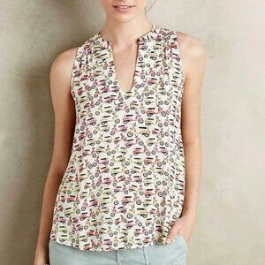 Anthropologie Maeve Emma Vespa Print Sleeveless Blouse Size 4